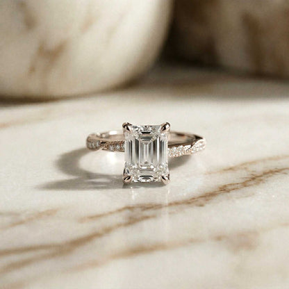 2.95Ct Moissanite Emerald Cut Pave Twist Ring