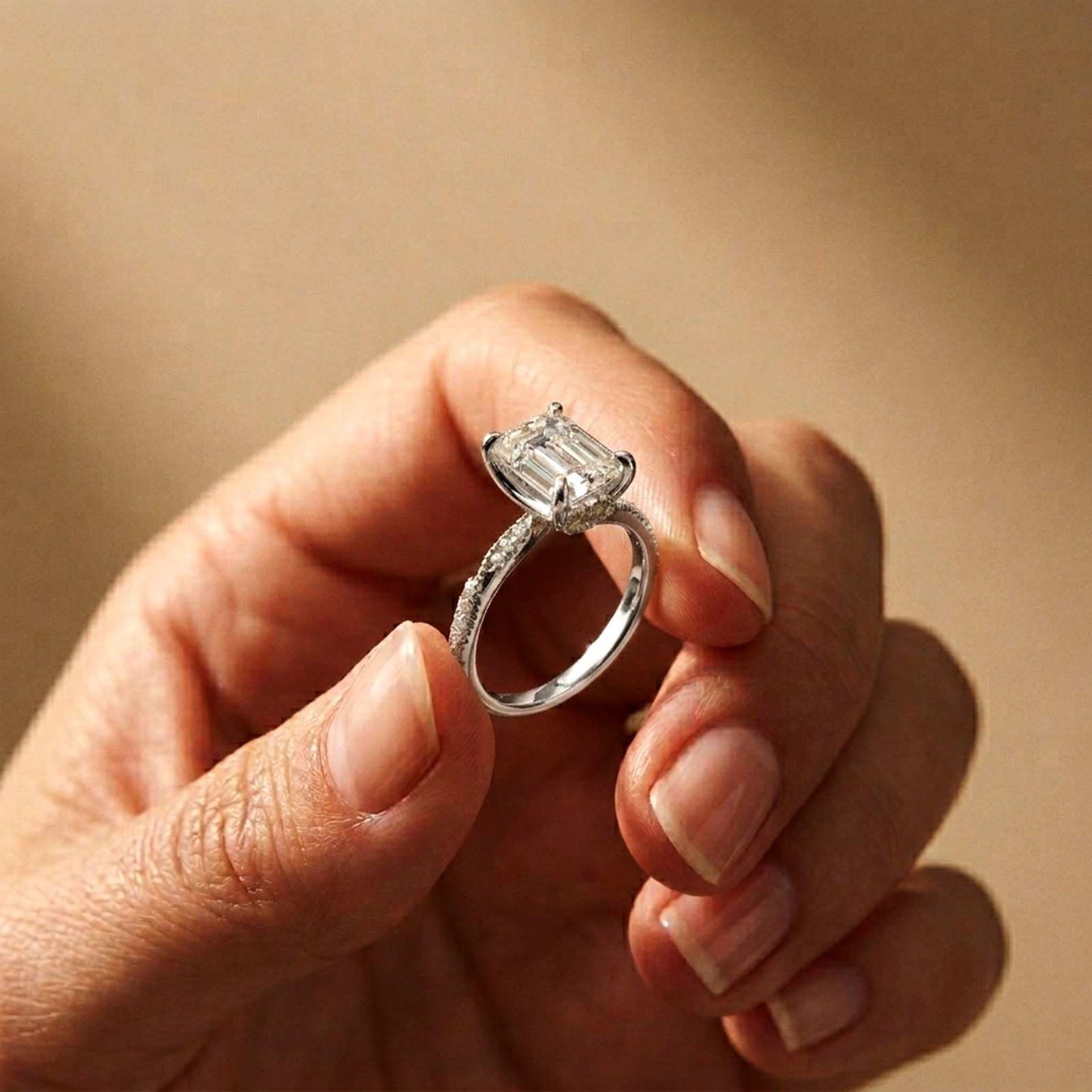 2.95Ct Moissanite Emerald Cut Pave Twist Ring