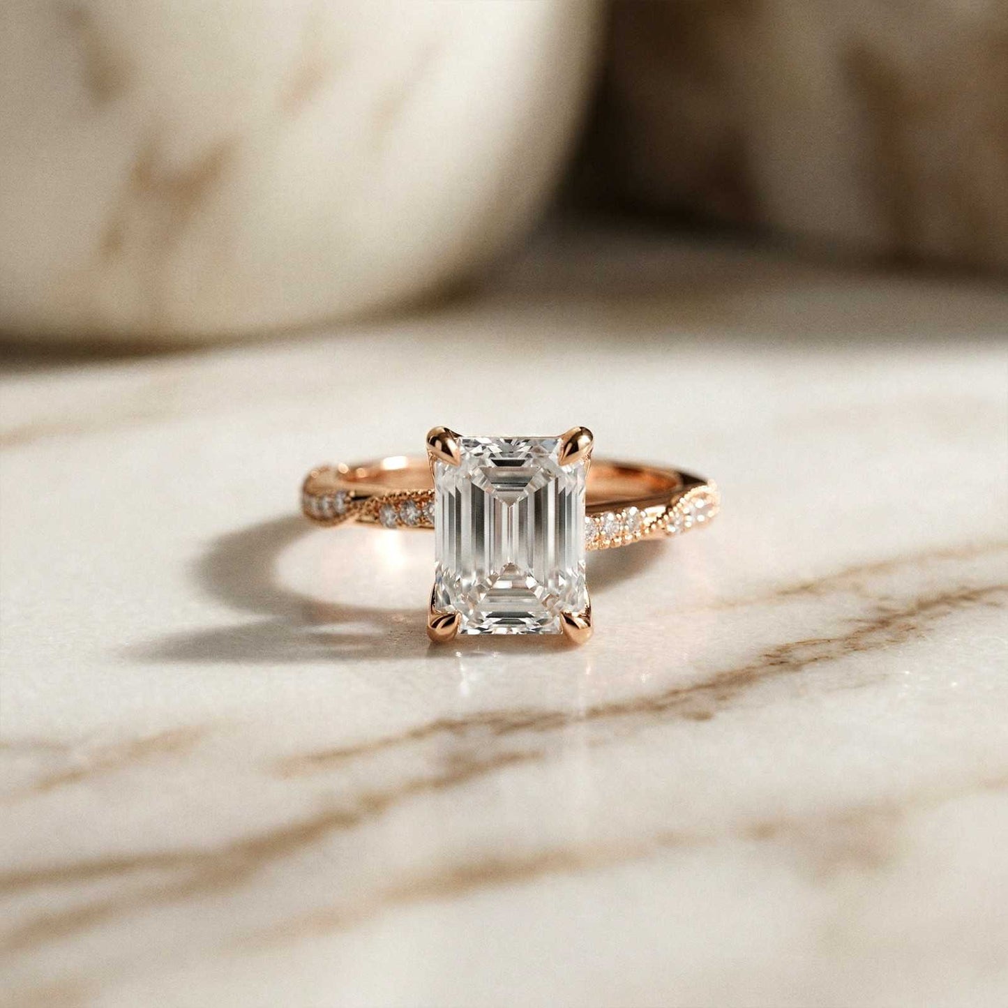 2.95Ct Moissanite Emerald Cut Pave Twist Ring
