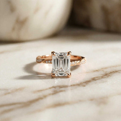 2.95Ct Moissanite Emerald Cut Pave Twist Ring