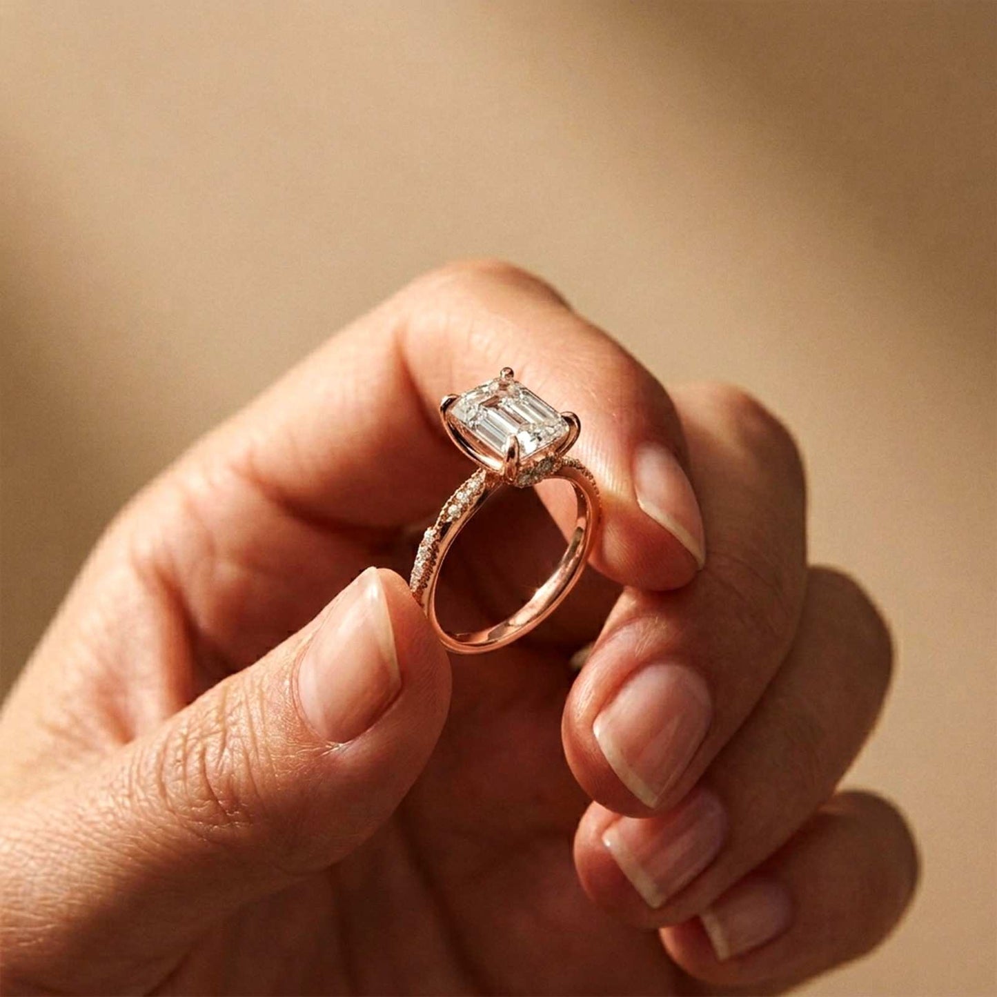 2.95Ct Moissanite Emerald Cut Pave Twist Ring