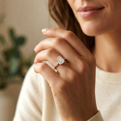 2.95Ct Moissanite Emerald Cut Pave Twist Ring