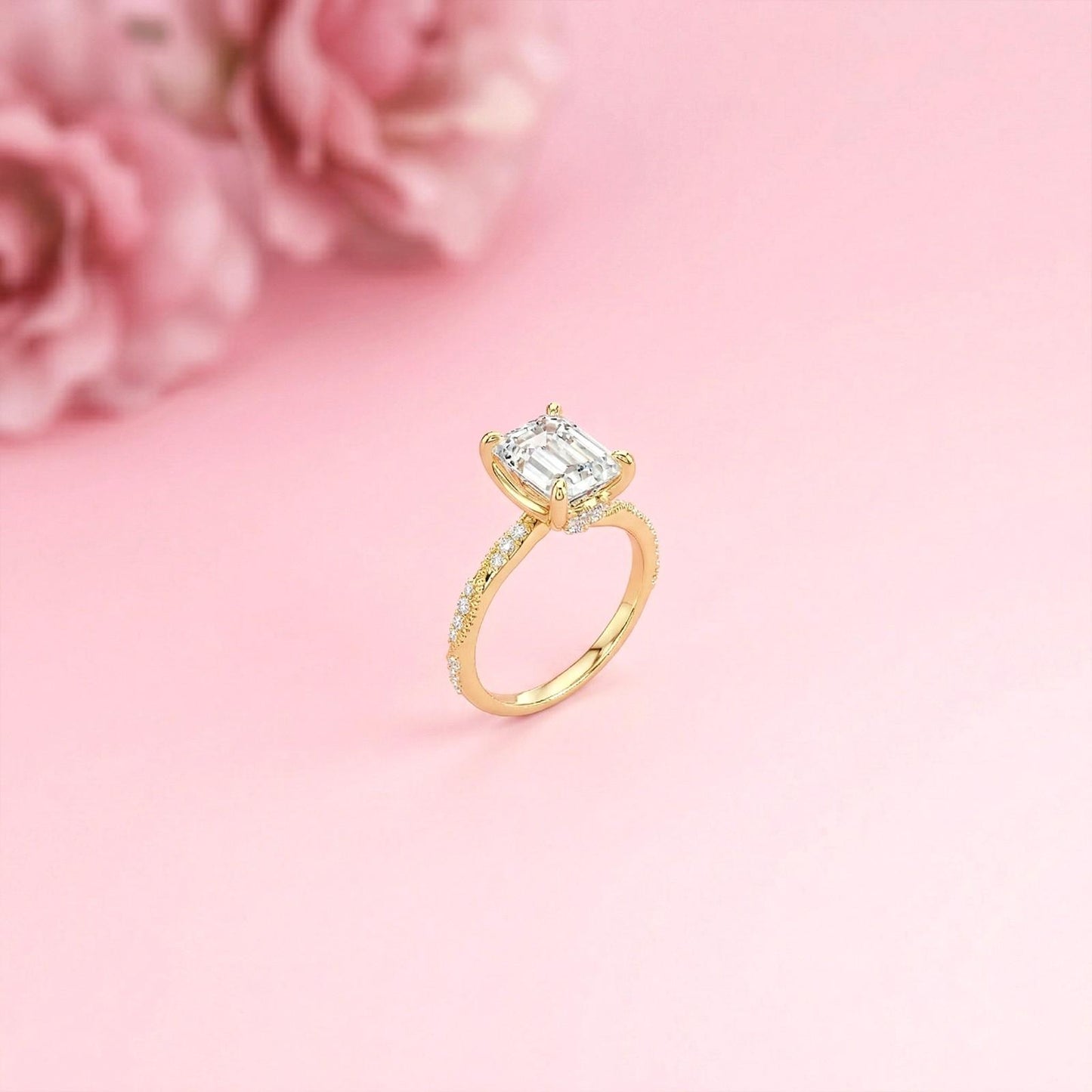 2.95Ct Moissanite Emerald Cut Pave Twist Ring