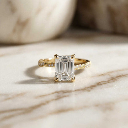 2.95Ct Moissanite Emerald Cut Pave Twist Ring