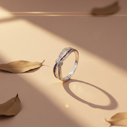 0.25Ct Moissanite & Amethyst Eye Band Ring
