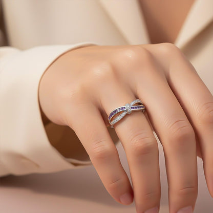 0.25Ct Moissanite & Amethyst Eye Band Ring
