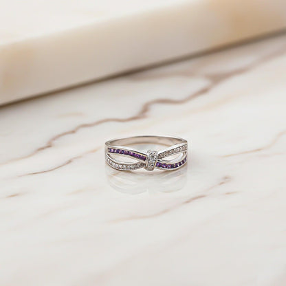 0.25Ct Moissanite & Amethyst Eye Band Ring