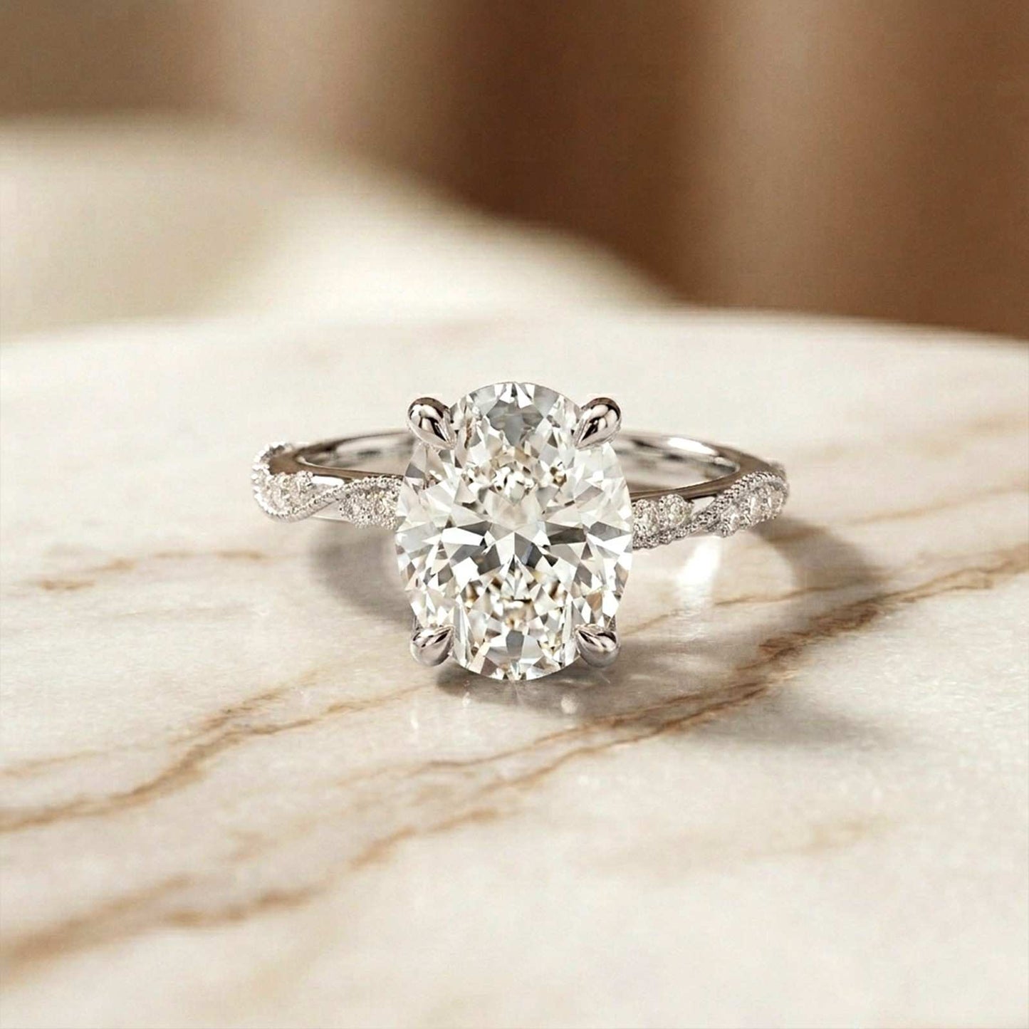 2.75Ct Moissanite Oval Solitaire Pavé Ring