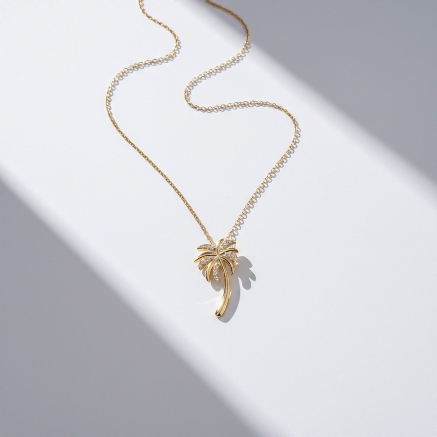 Golden Moissanite Palm Tree Pendant