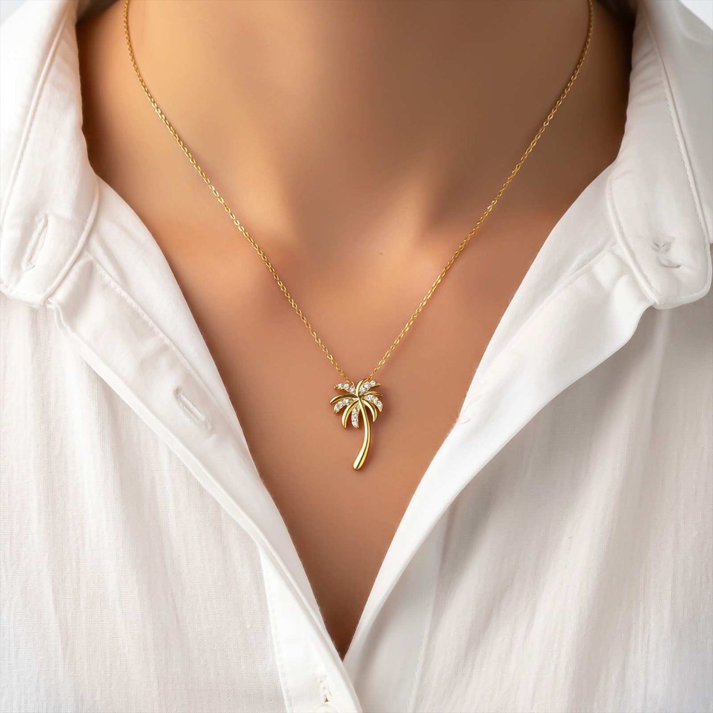 Golden Moissanite Palm Tree Pendant
