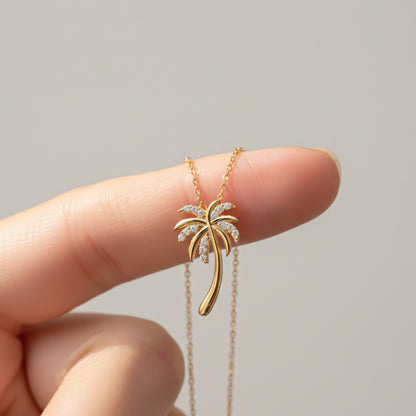 Golden Moissanite Palm Tree Pendant