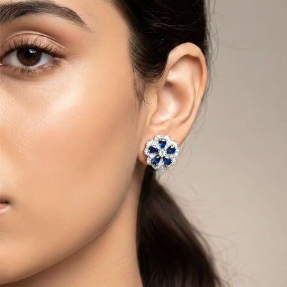 0.50Ct Moissanite & Sapphire Ultimate Flower Stud Earrings