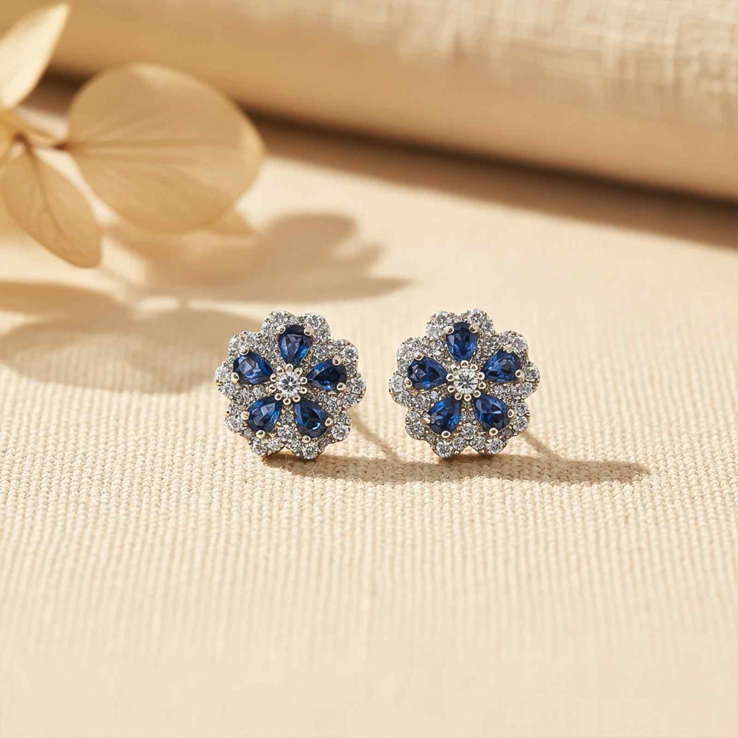 0.50Ct Moissanite & Sapphire Ultimate Flower Stud Earrings