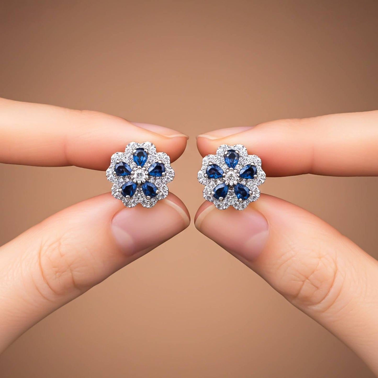 0.50Ct Moissanite & Sapphire Ultimate Flower Stud Earrings