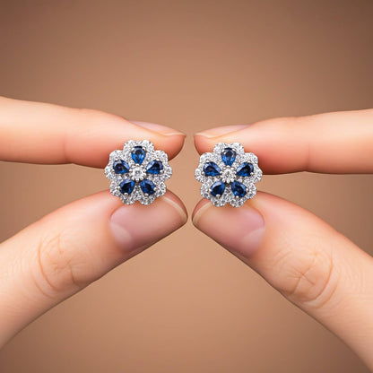 0.50Ct Moissanite & Sapphire Ultimate Flower Stud Earrings