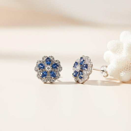 0.50Ct Moissanite & Sapphire Ultimate Flower Stud Earrings