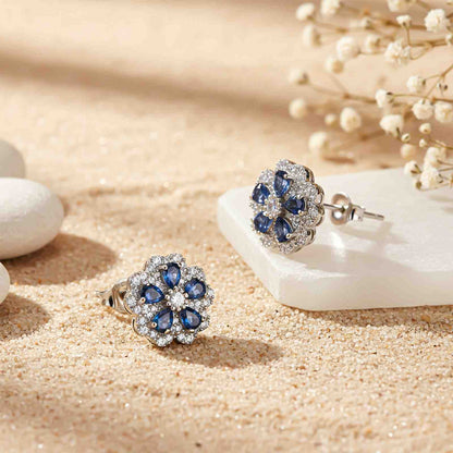 0.50Ct Moissanite & Sapphire Ultimate Flower Stud Earrings