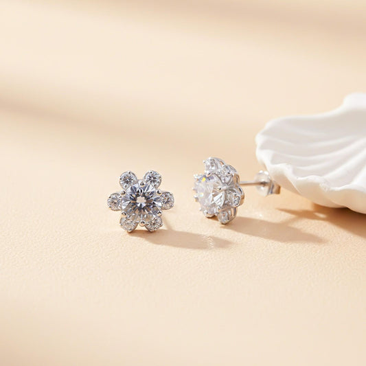 2.75Ct Moissanite Mini Flower Stud Earrings