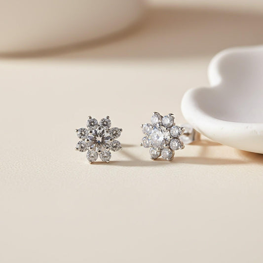 Silver Moissanite Cocktail Flory Stud Earrings