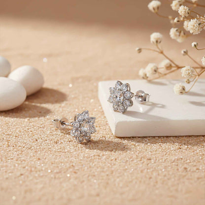 Silver Moissanite Cocktail Flory Stud Earrings