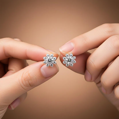 Silver Moissanite Cocktail Flory Stud Earrings