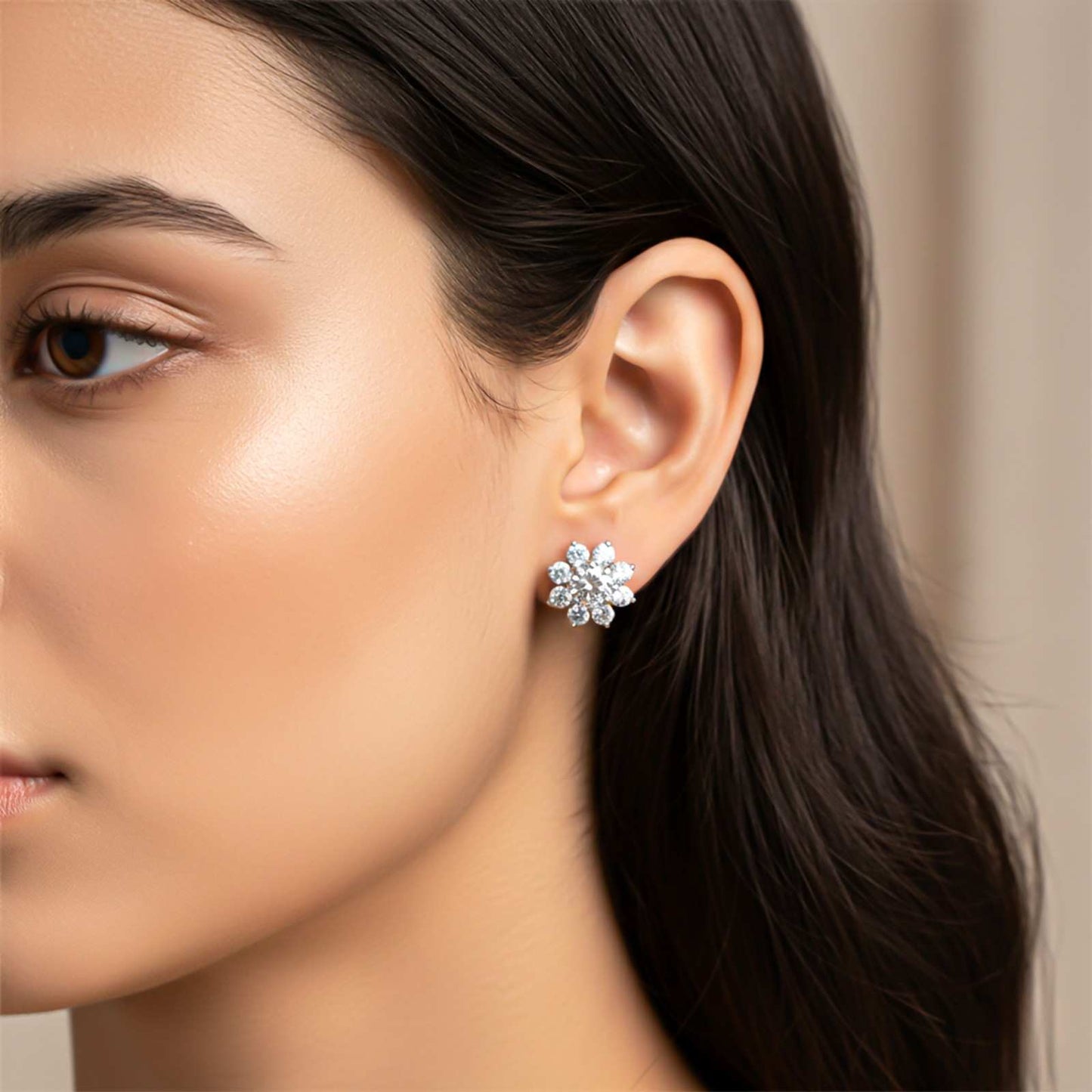Silver Moissanite Cocktail Flory Stud Earrings