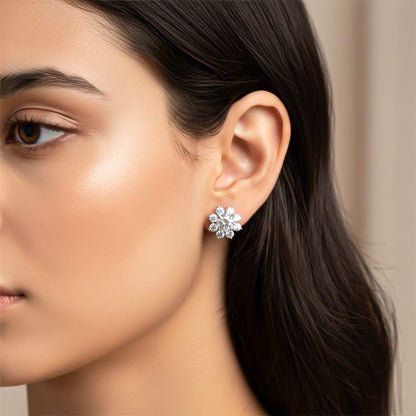 Silver Moissanite Cocktail Flory Stud Earrings