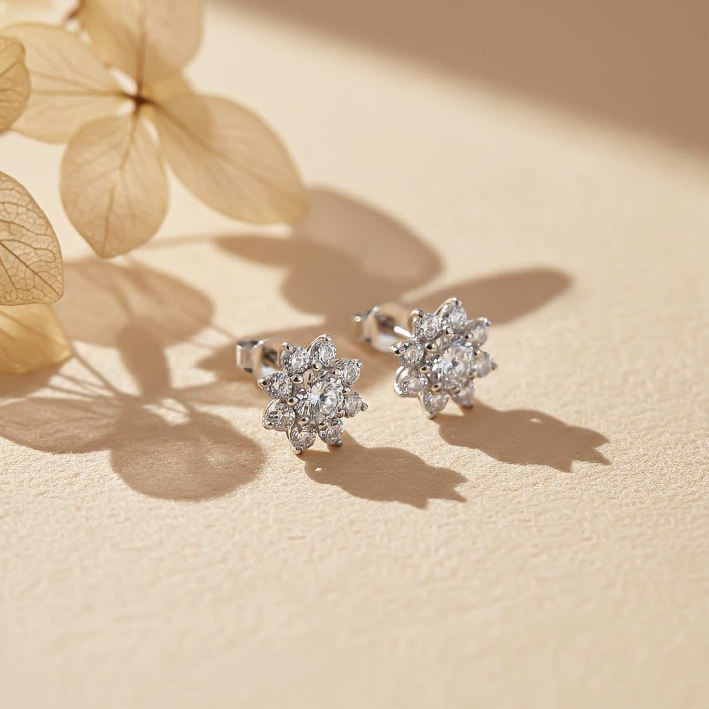 Silver Moissanite Cocktail Flory Stud Earrings
