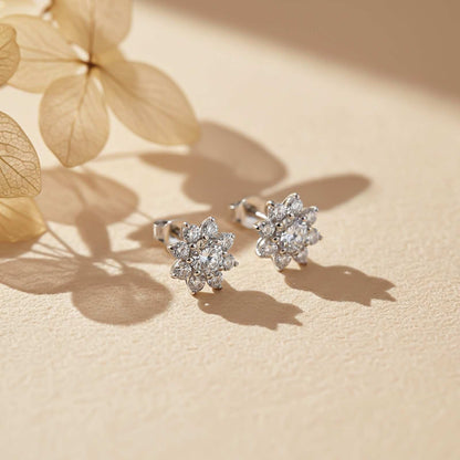 Silver Moissanite Cocktail Flory Stud Earrings