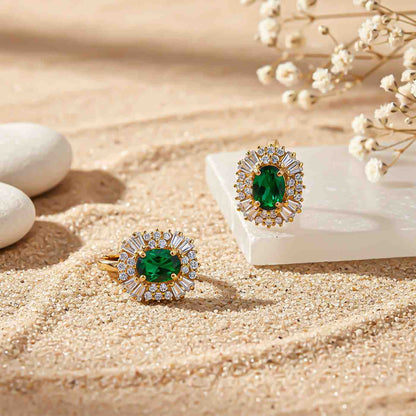 Golden Green Emerald & Moissanite Huggie Earrings