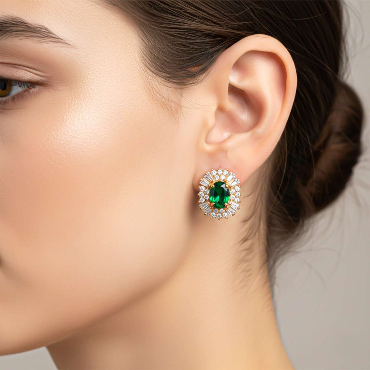 Golden Green Emerald & Moissanite Huggie Earrings