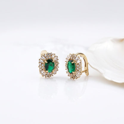 Golden Green Emerald & Moissanite Huggie Earrings