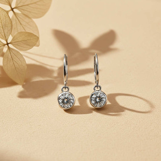 1.50Ct Moissanite Bezel Set Drop Earrings