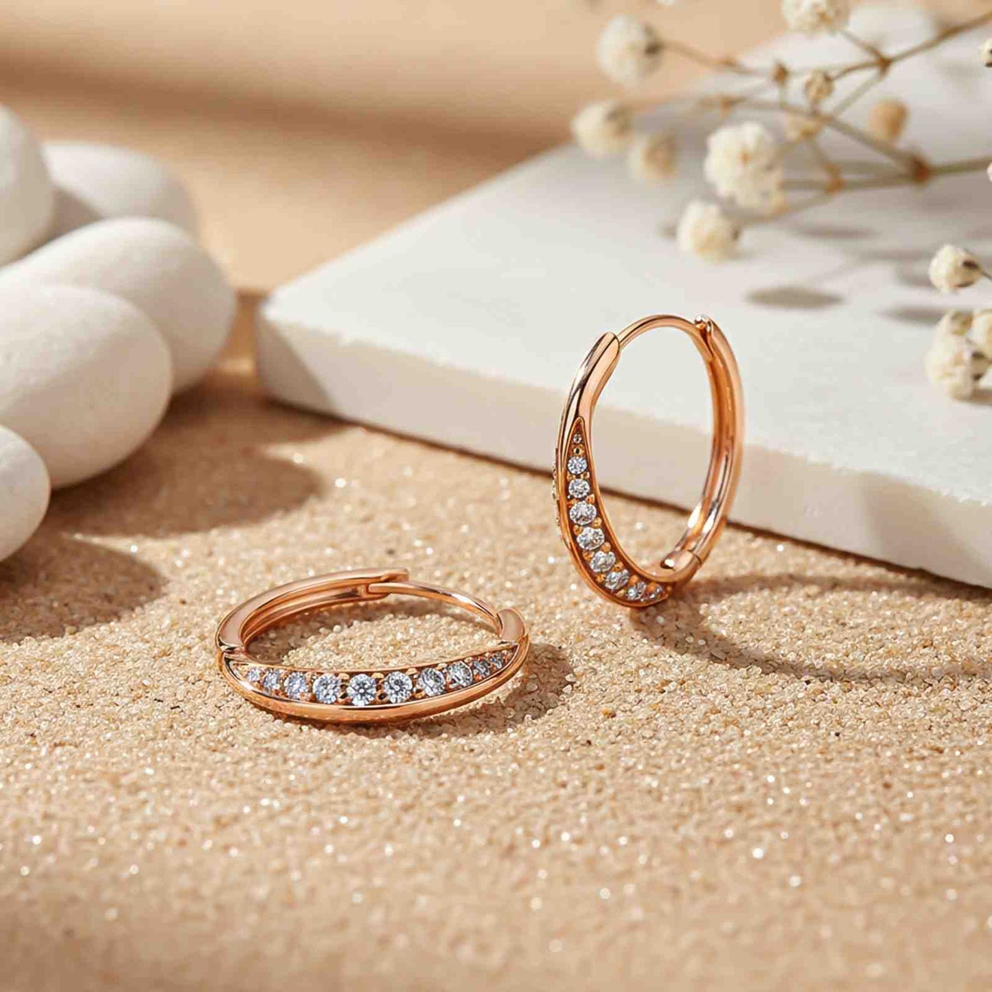 Rose Gold Moissanite Hinged Hoop Earrings