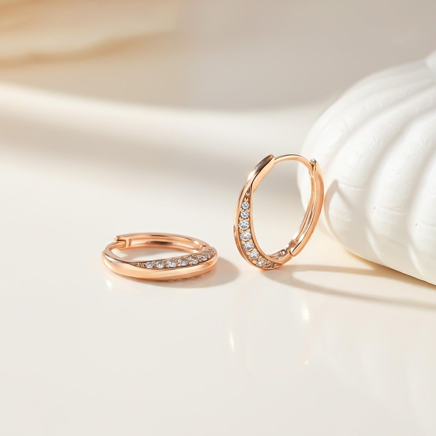 Rose Gold Moissanite Hinged Hoop Earrings