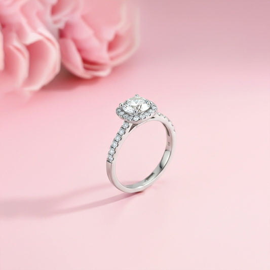 Silver 3 Carat Moissanite Halo Ring