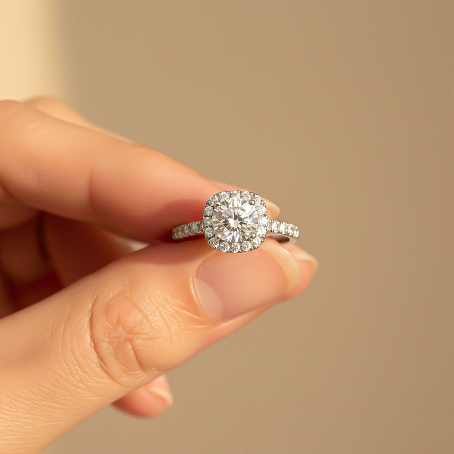 Silver 3 Carat Moissanite Halo Ring