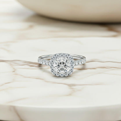 Silver 3 Carat Moissanite Halo Ring