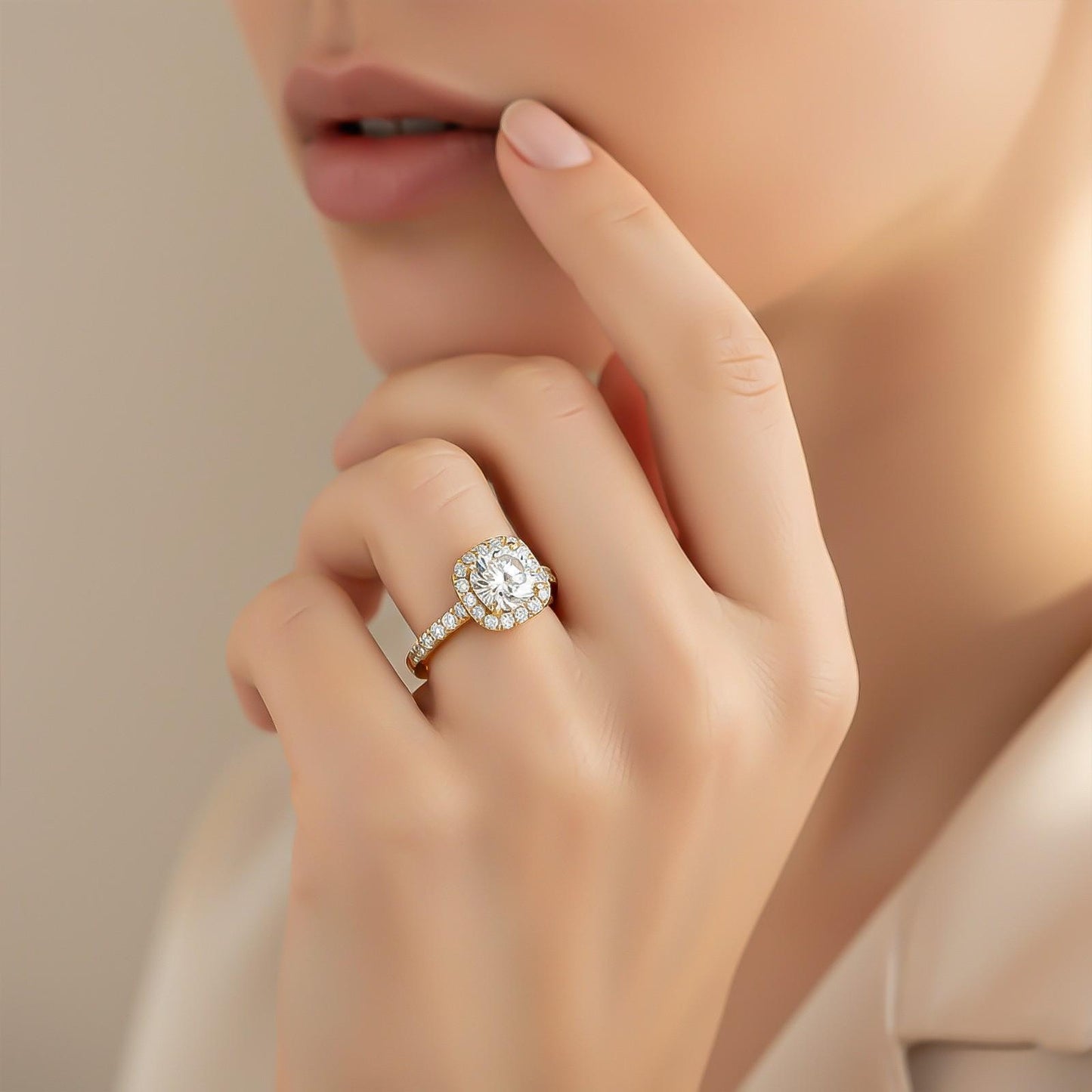 Silver 3 Carat Moissanite Halo Ring