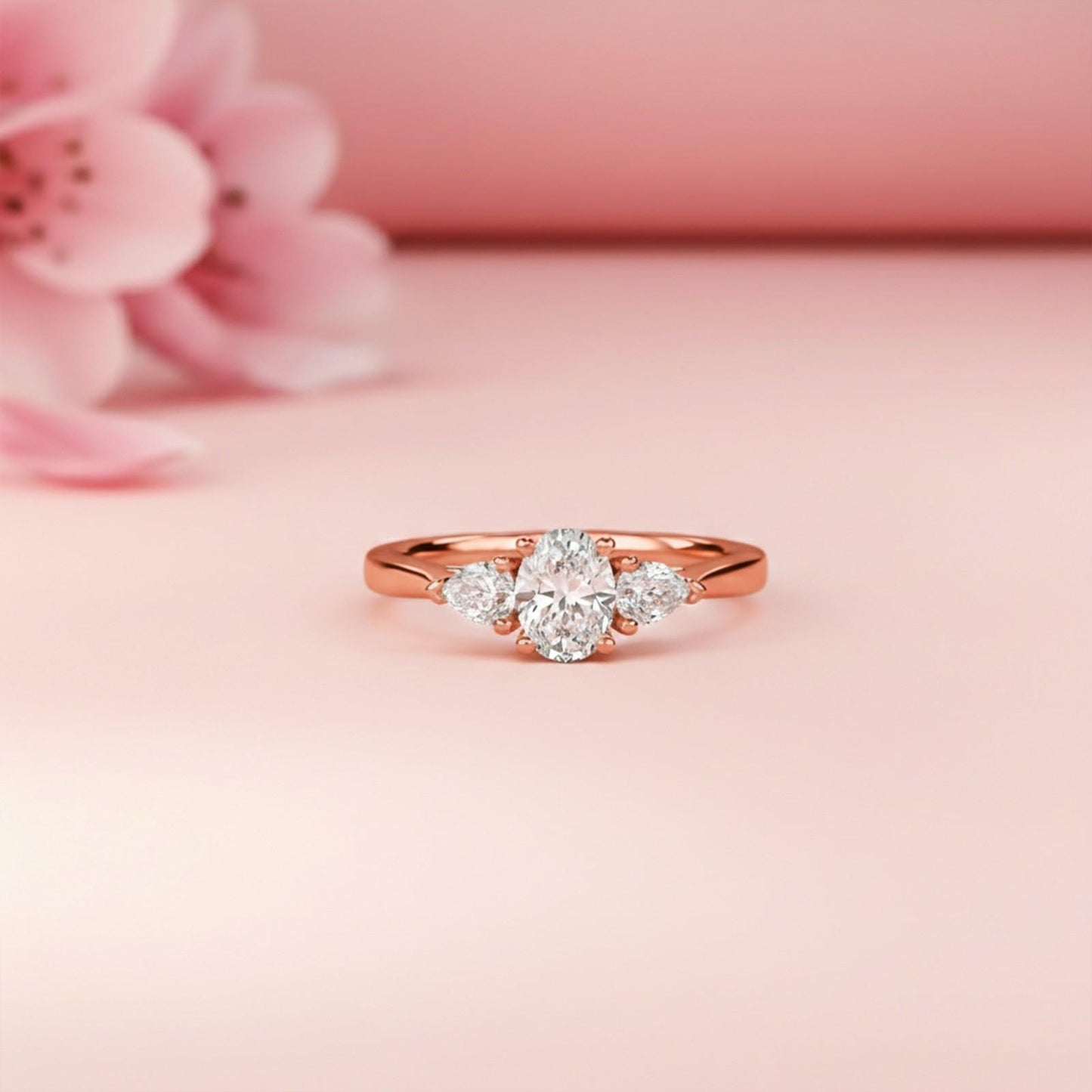 Silver Oval and Pear Moissanite Trilogy Ring