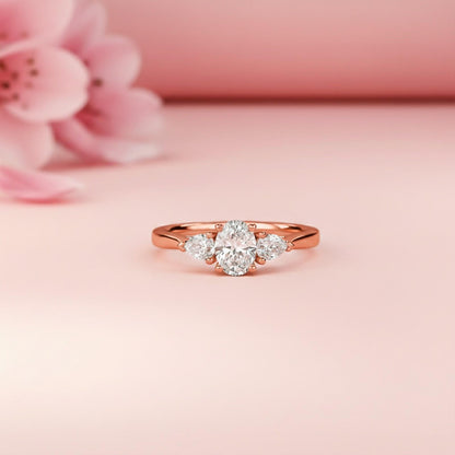 Silver Oval and Pear Moissanite Trilogy Ring