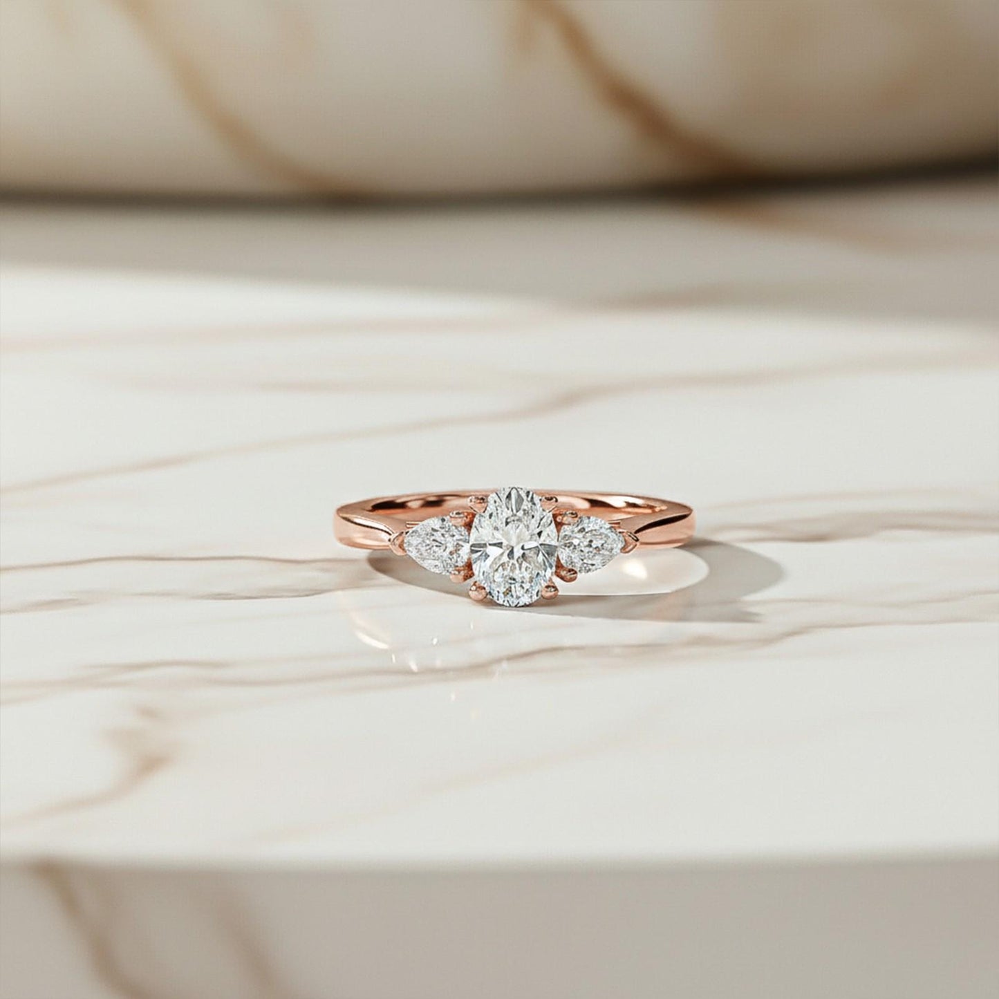 Silver Oval and Pear Moissanite Trilogy Ring