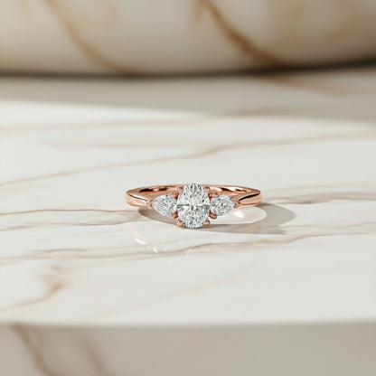 Silver Oval and Pear Moissanite Trilogy Ring