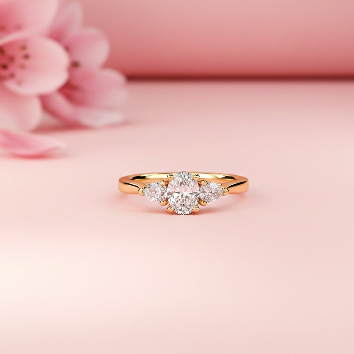 Silver Oval and Pear Moissanite Trilogy Ring