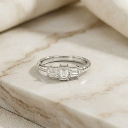 1.68Ct Moissanite Emerald Cut Three-Stone Ring