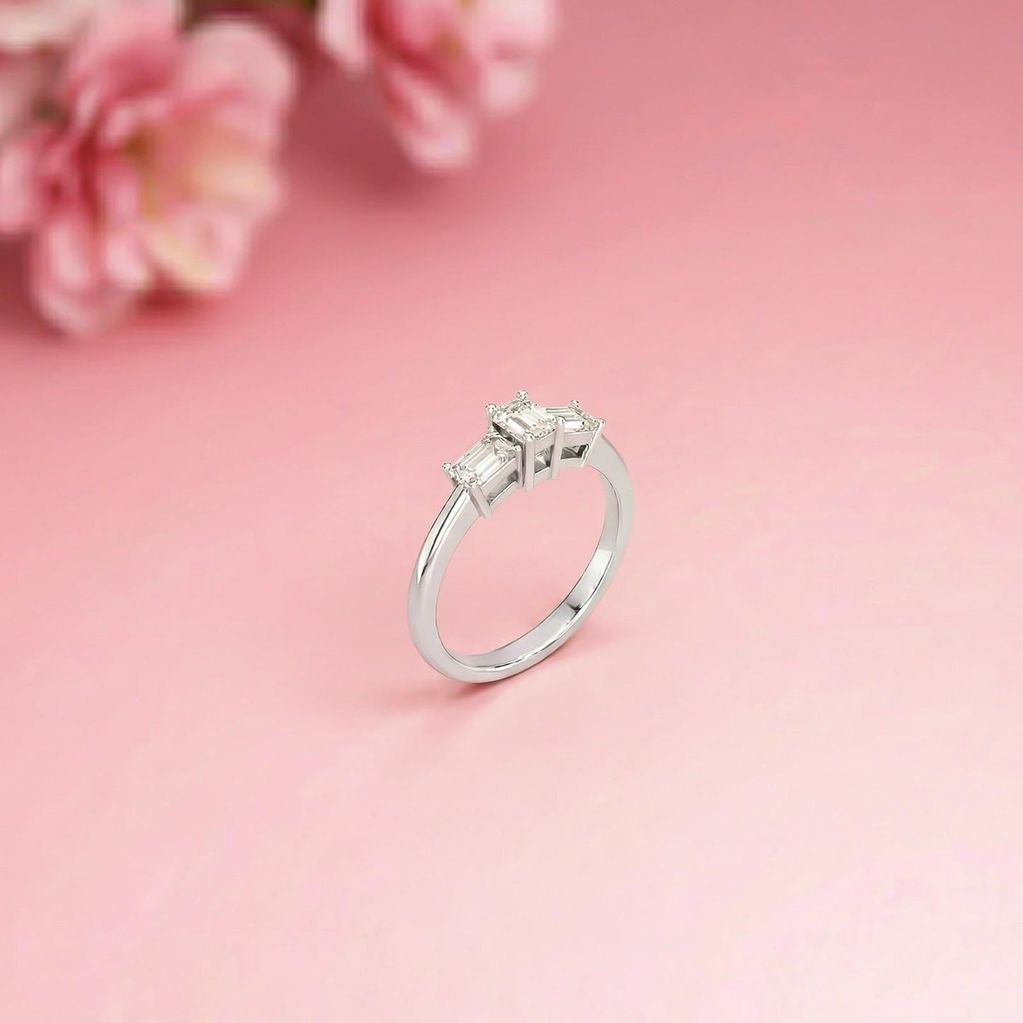 1.68Ct Moissanite Emerald Cut Three-Stone Ring
