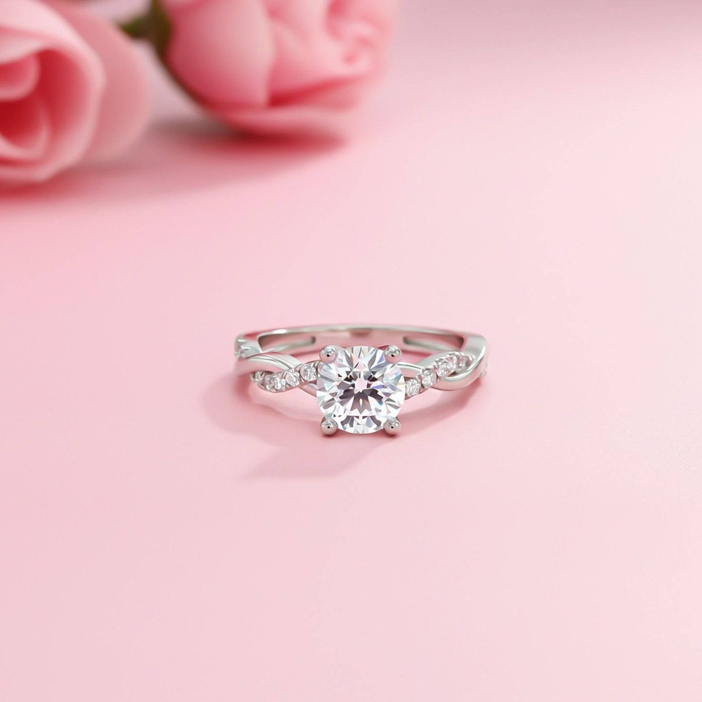 Silver Moissanite Twisted Ring