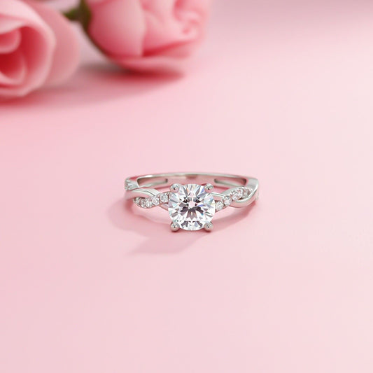 Silver Moissanite Twisted Ring