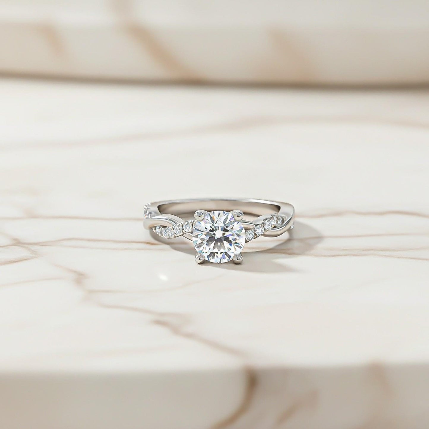 Silver Moissanite Twisted Ring