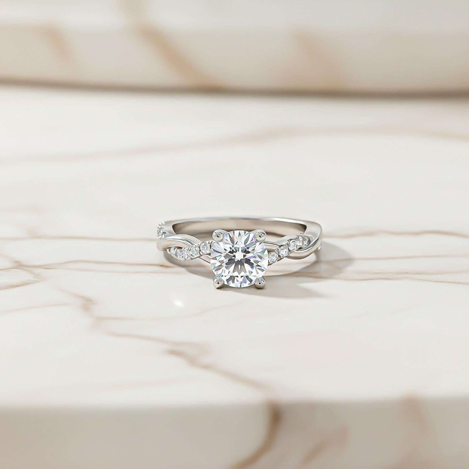 Silver Moissanite Twisted Ring